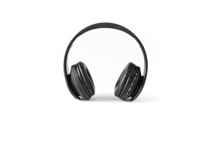 Photo of black headphones on a white background