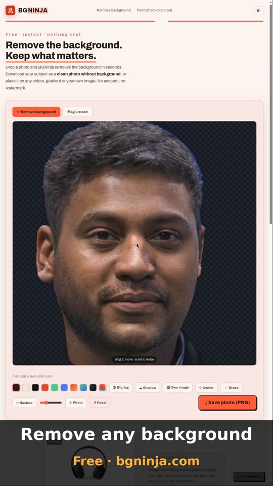BGNinja removing the background from a photo